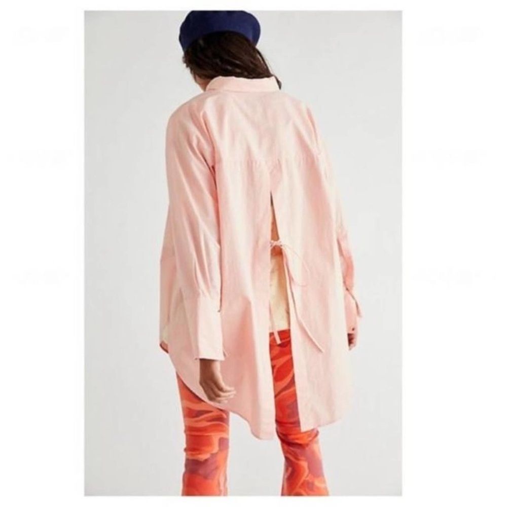 Free People Grapefruit Pink The Daily Button Up Shirt Tie Back Size Small